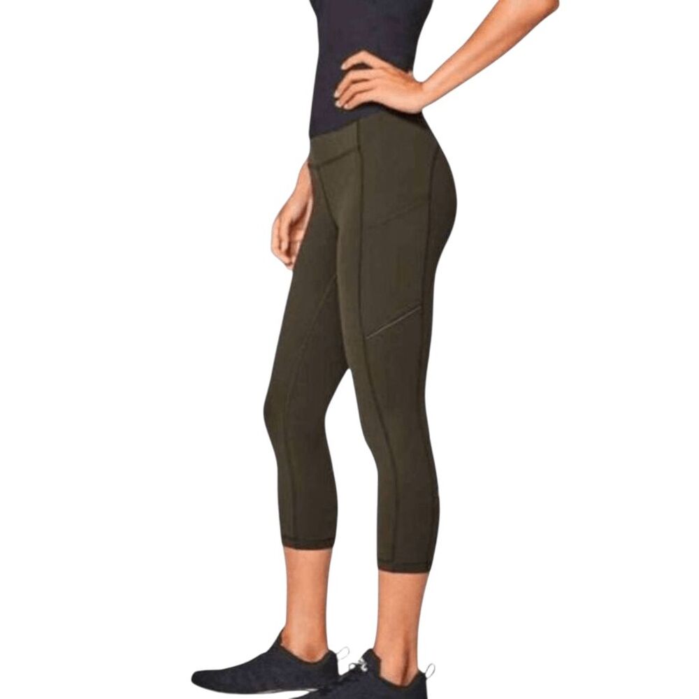 LULULEMON ATHLETICA Speed Up Crop 21' In Dark Olive Size 4